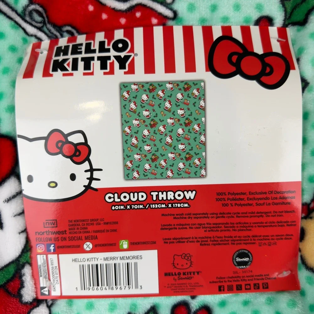 Hello Kitty Merry Memories Christmas Cloud Throw Blanket 60x70 Mint Green New